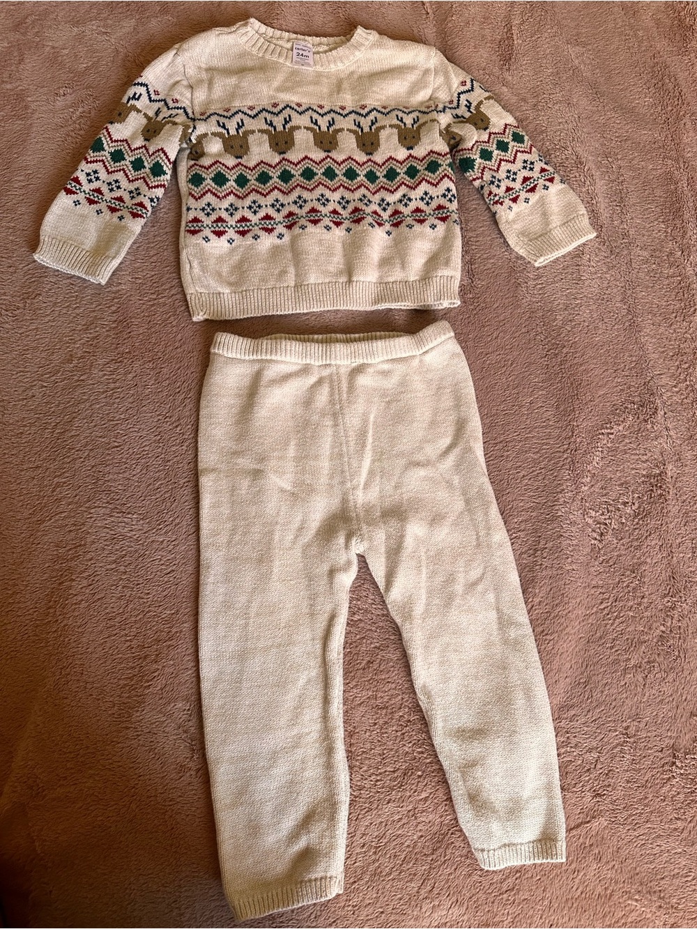 Toddler boy 24 months holiday Christmas Sweater & Pants Set - cream